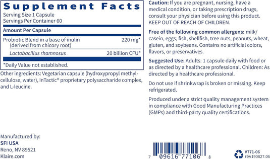 Ther-Biotic Factor 1 (Lactobacillus rhamnosus) Probiotic - 60 Caps Klaire Labs
