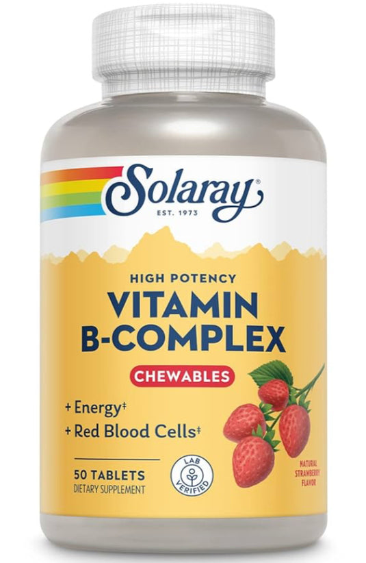 Vitamin B-Complex - Strawberry Flavor - 50 Chewables (Solaray)
