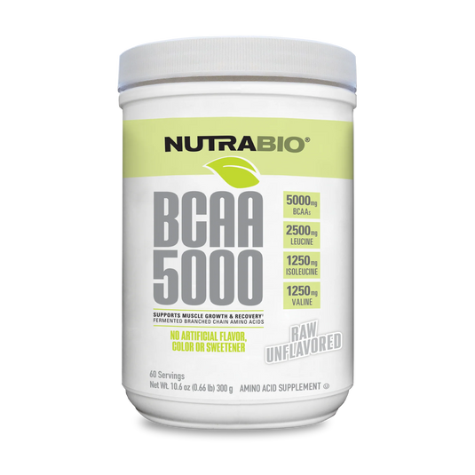 BCAA 5000 Natural Powder - Raw Unflavored - 10.6 OZ (NutraBio)