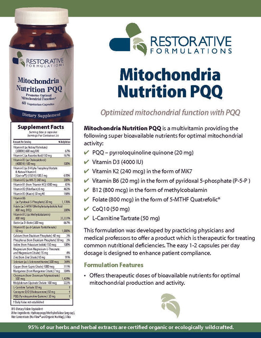 Mitochondria Nutrition PQQ - 60 Vegi-Capsules (Restorative Formulations)