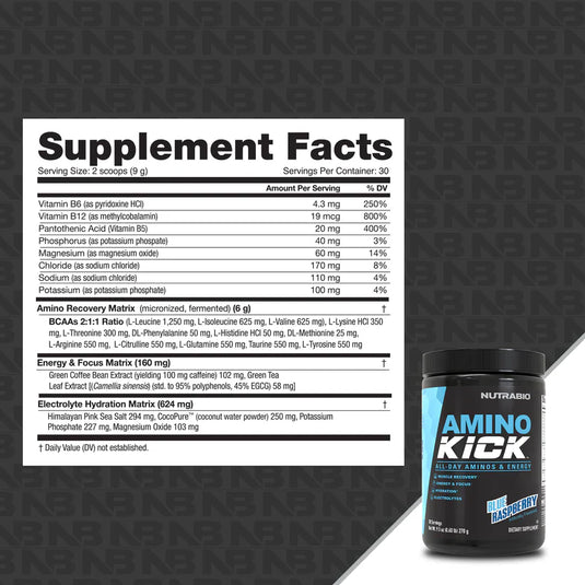 Amino Kick - 9.5 OZ Blue Raspberry (NutraBio)