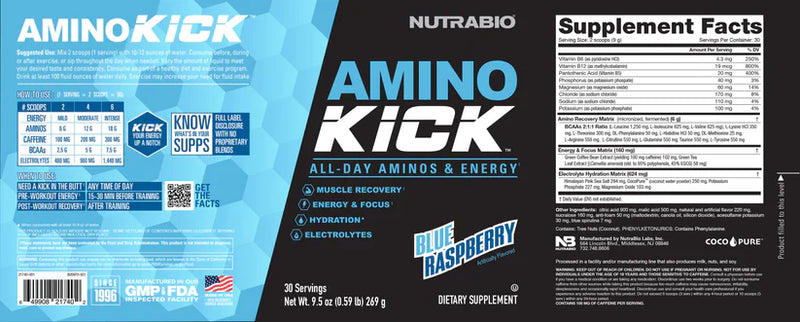 Load image into Gallery viewer, Amino Kick - 9.5 OZ Blue Raspberry (NutraBio)
