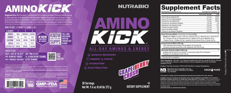 Load image into Gallery viewer, Amino Kick - 9.6 OZ Grape Berry Crush (NutraBio)
