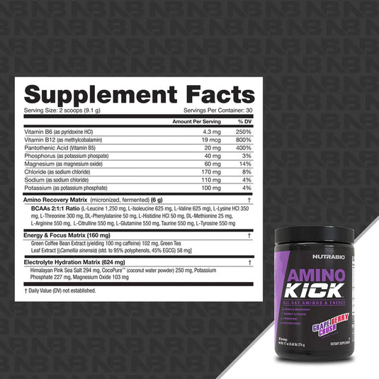 Amino Kick - 9.6 OZ Grape Berry Crush (NutraBio)