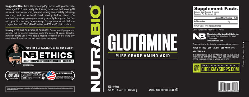 Load image into Gallery viewer, Glutamine 500 Grams - 1.1 LB (NutraBio)
