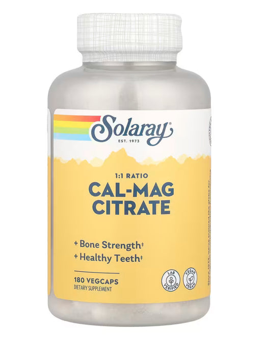 Cal-Mag Citrate 1:1 Ratio - 180 Vegcaps (Solaray)