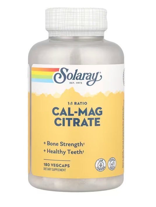 Cal-Mag Citrate 1:1 Ratio - 180 Vegcaps (Solaray)