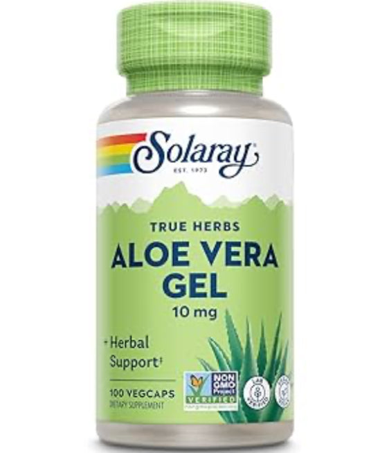 Load image into Gallery viewer, Aloe Vera Gel 10mg - 100 Vegcaps (Solaray)

