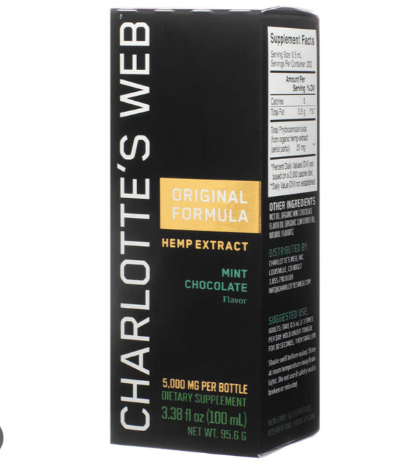 Hemp Extract 25mg - Mint Chocolate Flavor - 3.38 FL oz (Charlotte’s Web)