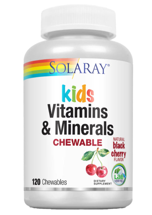 Kids Vitamins & Minerals - Black Cherry Flavor - 120 Chewables (Solaray)