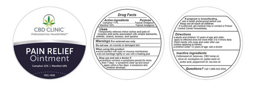Pain Relief Ointment label with product details and ingredients.